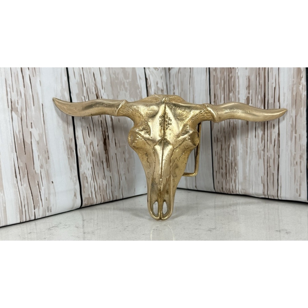 Texas Longhorn 7" Solid Brass Belt Buckle Bull Steer Cow Skull Taiwan 4237